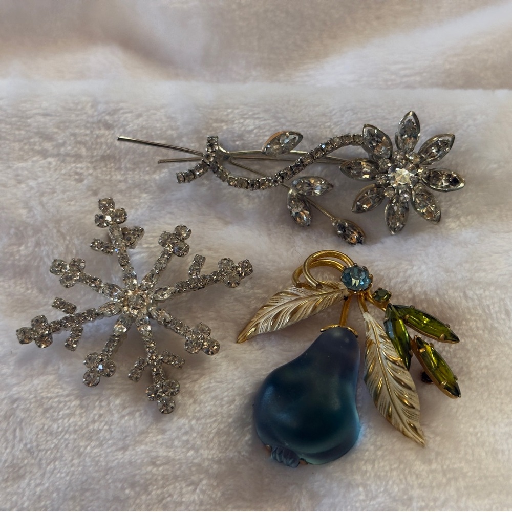 Lot of 3 Vintage Brooch Pin CZ Austria Glass